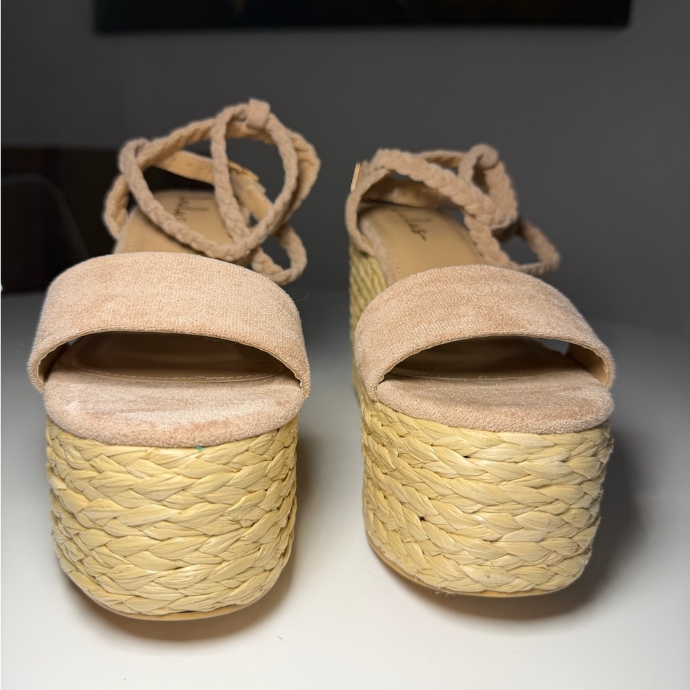 Lulus Jalen Nude Suede Espadrille Wedges Size 8 - Picture 6 of 9